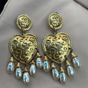 Edouard Rambaud Paris hearts Dangle Clip On Earrings *Jewelry Signed Marked*